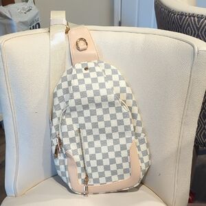 Checkered Beige and White Sling Bag